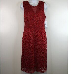 EnFocus Studio V Neck Mesh Cutout Red Lace Dress Size 12. NWT
